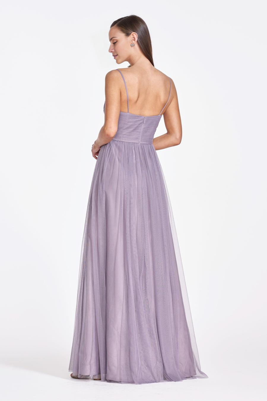 Lavender Tulle A-Line Floor-Length Bridesmaid Dress | Sweetheart Neckline & Ruched Bodice