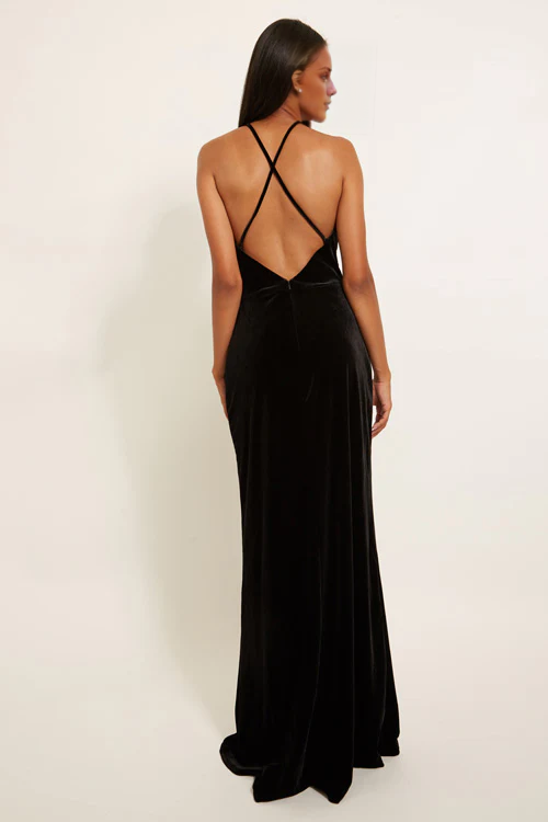 Vestido de fiesta Jimiss con escote cruzado, hombros descubiertos, sin mangas, tirantes finos, espalda descubierta y largo hasta el suelo