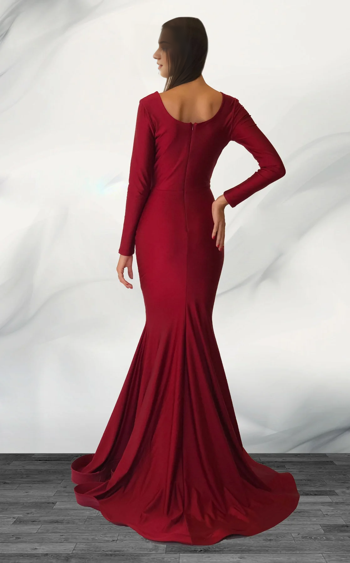 Mermaid pleated collar long sleeved and floor length Prom dress