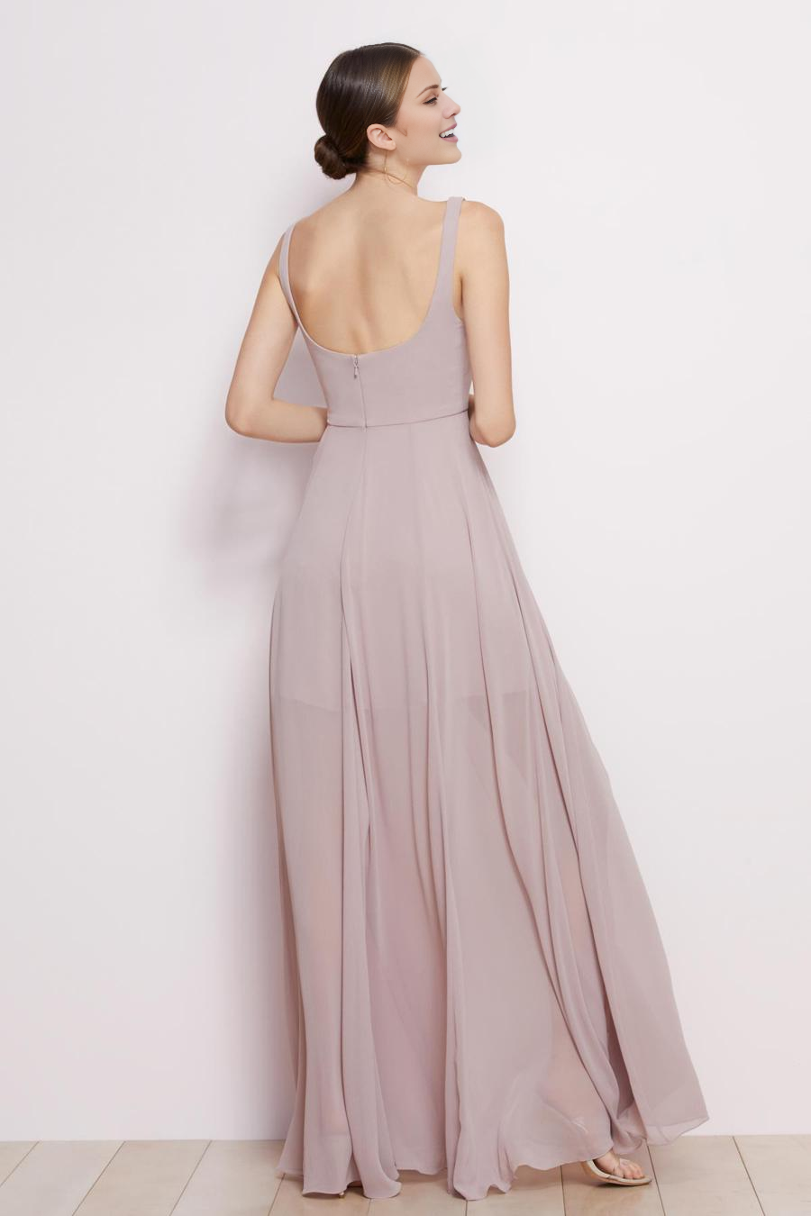 Mauve Chiffon A-Line Square Neck Floor-Length Bridesmaid Dress with Slit