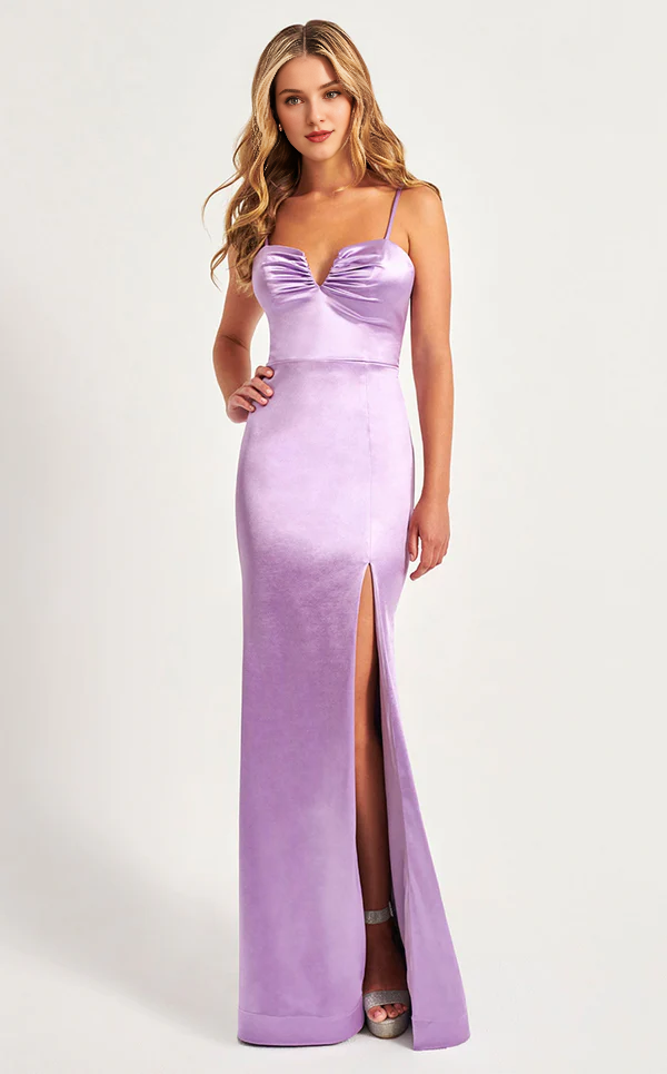 Mermaid V collar with pleated neckline, backless satin side slit and floor length Prom dress