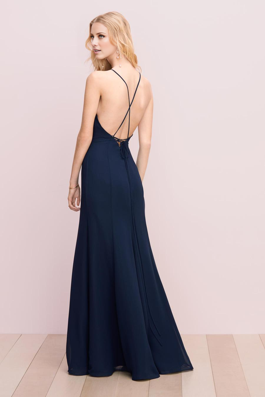 Vestido de noche Jimiss con cuello descubierto, tirantes finos, sin mangas, espalda descubierta y largo hasta el suelo