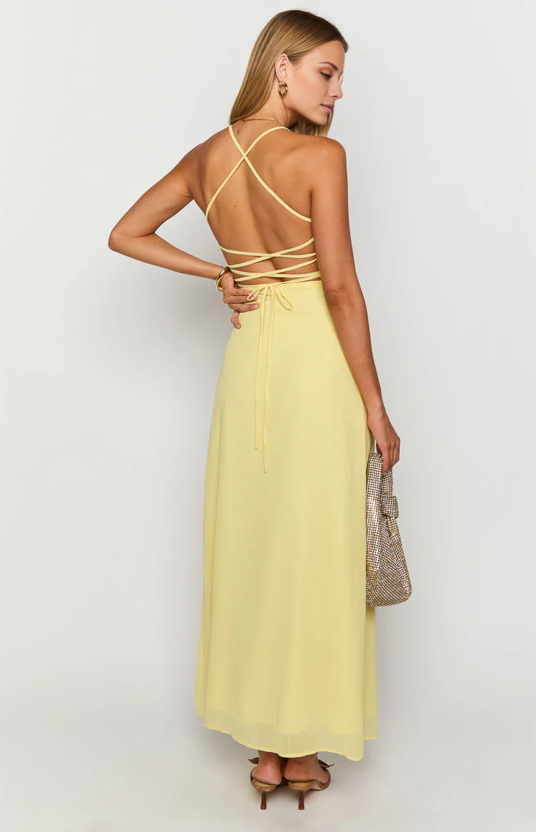 Vestido de fiesta Jimiss con escote cuadrado, tirantes finos, espalda descubierta, abertura lateral y largo hasta el suelo