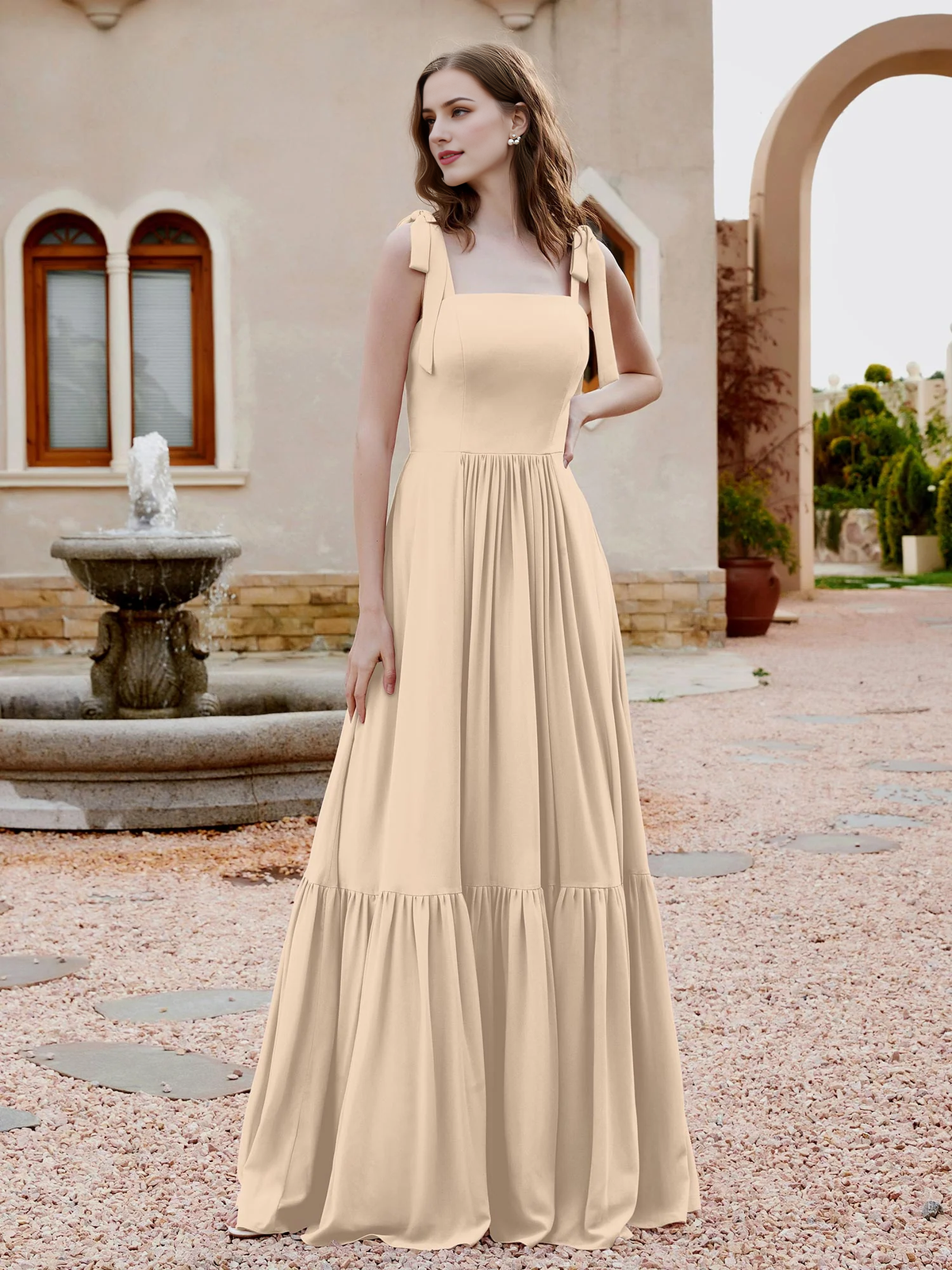 Dusty Blue Chiffon A-Line Floor-Length Bridesmaid Dress