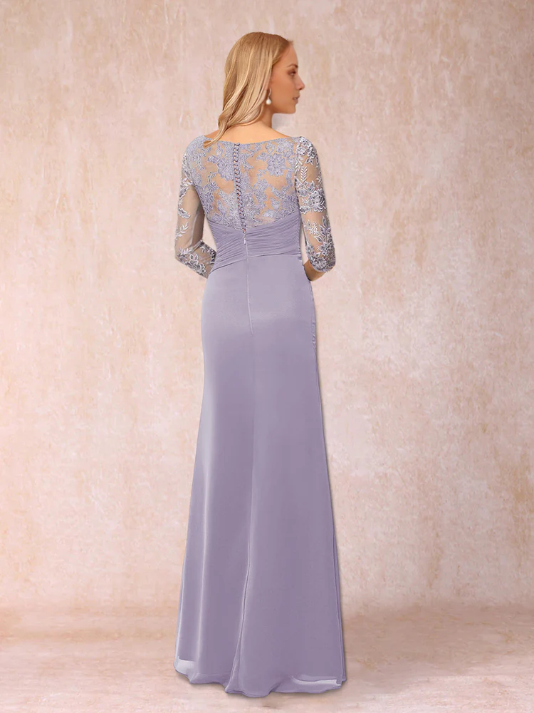 Lavender Chiffon A-Line Floor-Length Dress with Lace Bodice