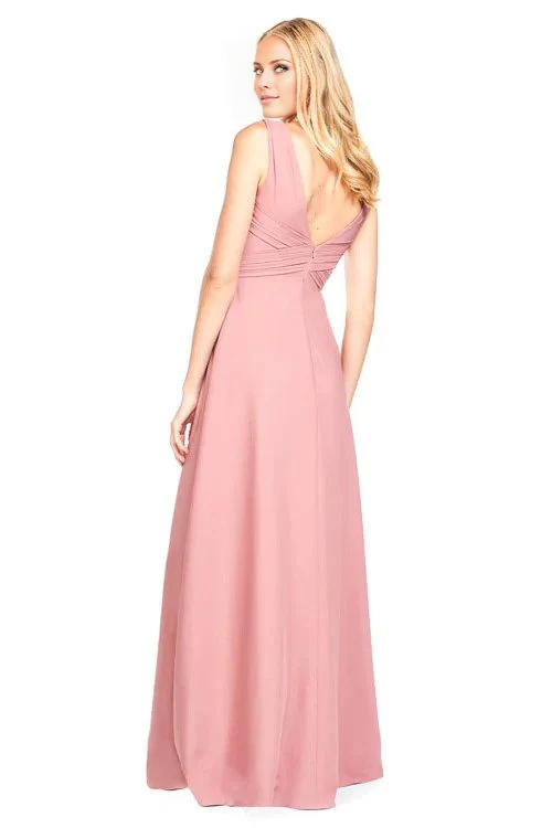 Vestido de noche Jimiss con escote en V, hombros descubiertos, sin mangas, espalda descubierta y largo hasta el suelo