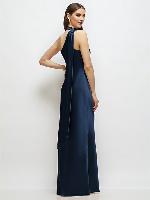 Vestido de fiesta Jimiss con cuello asimétrico, escote colgante, hombros descubiertos, sin mangas, espalda descubierta y largo hasta el suelo