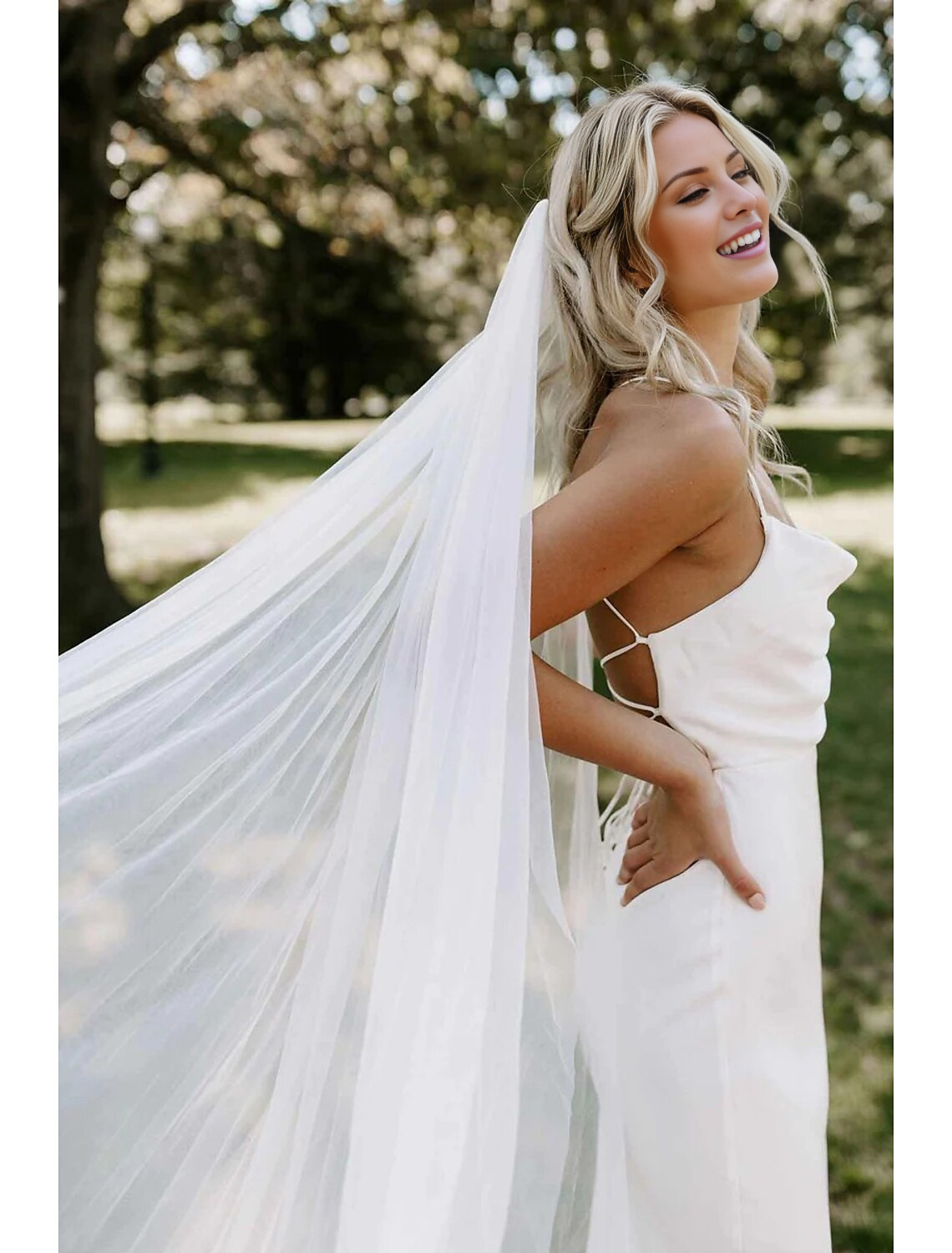 Jimiss - Velo de novia de una sola capa de estilo minimalista/clásico, velo de iglesia de color liso, 110,24 pulgadas (280 cm), vestido transparente que deja una profunda impresión en 2025