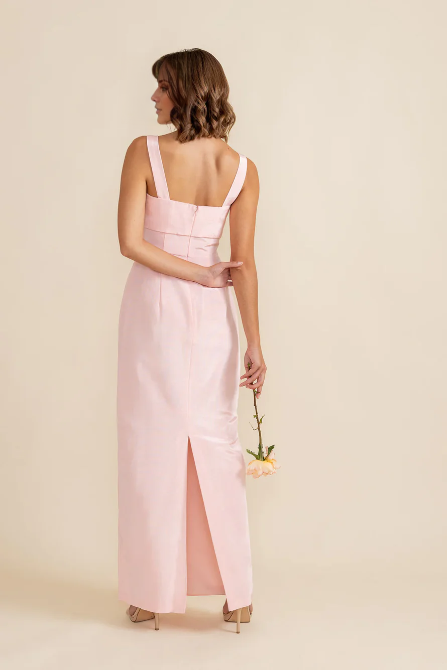 Vestido de fiesta Jimiss con escote cuadrado, hombros descubiertos, sin mangas, espalda descubierta, abertura y largo hasta el suelo