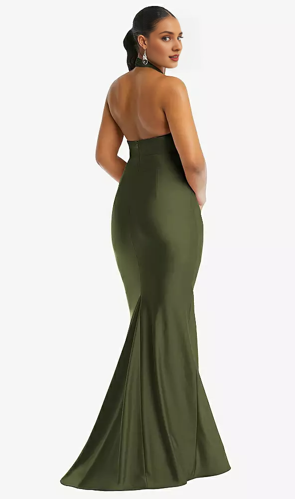 Cross cross hanging neck backless  satin mermaid Prom dress