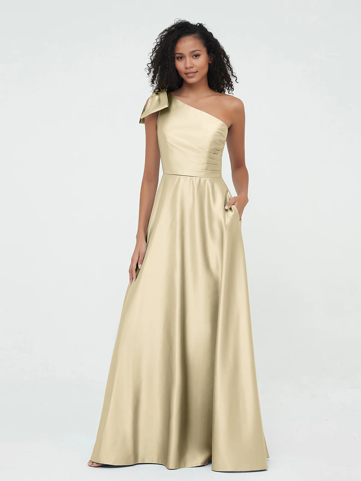 Sky Blue Satin A-Line Floor-Length One Shoulder Bridesmaid Dress