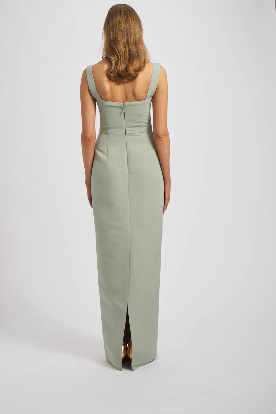 Vestido de fiesta Jimiss con escote cuadrado, sin mangas, espalda descubierta, abertura y largo hasta el suelo