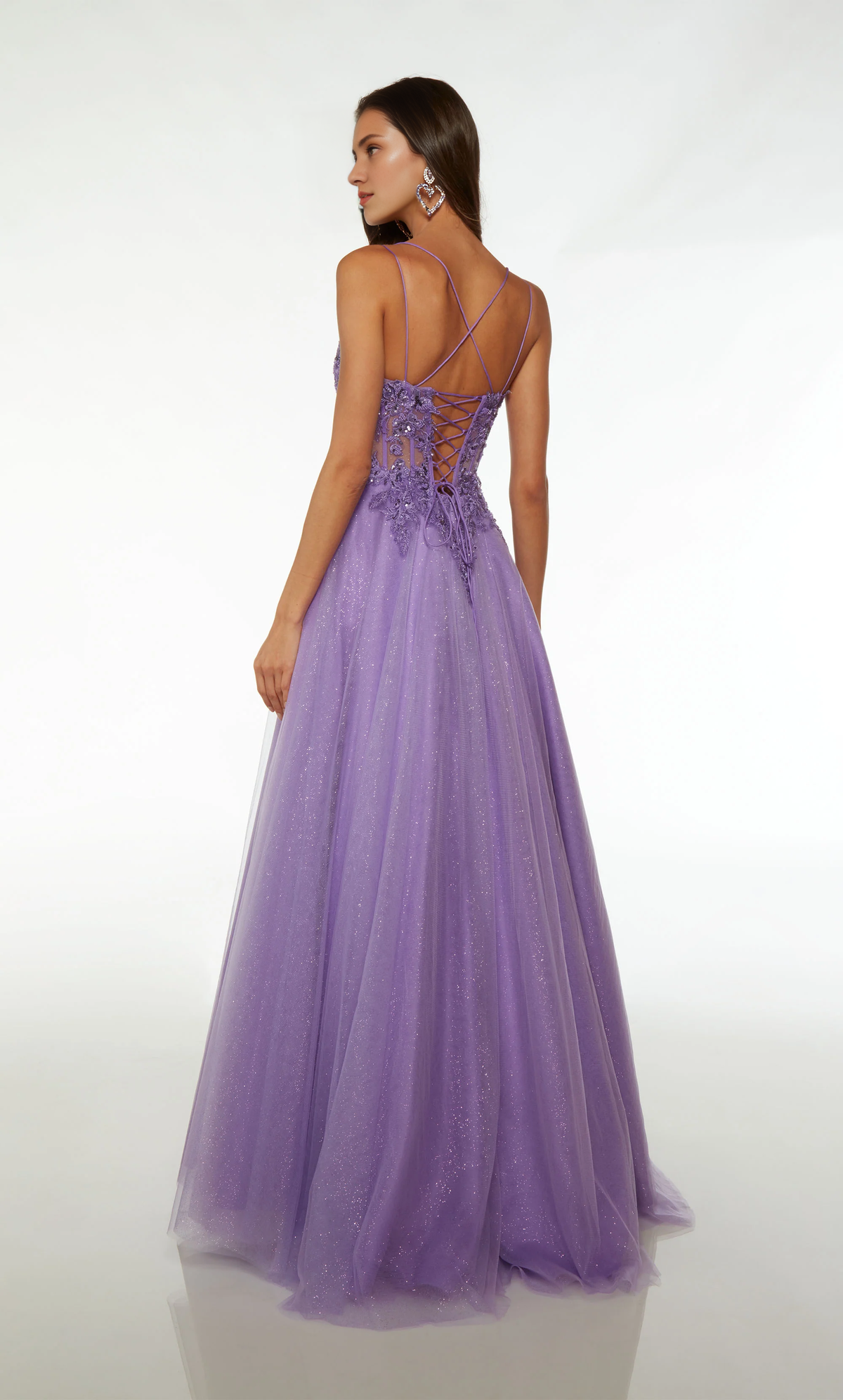 Lavender Glitter Tulle A-Line Floor-Length Gown with Sequin Appliques