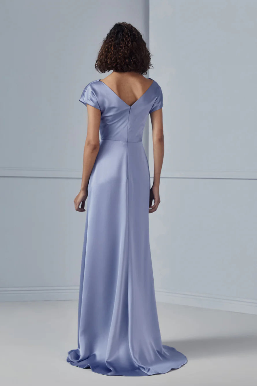 Vestido de fiesta Jimiss de corte A, cuello colgante, manga corta, sin espalda y largo hasta el suelo