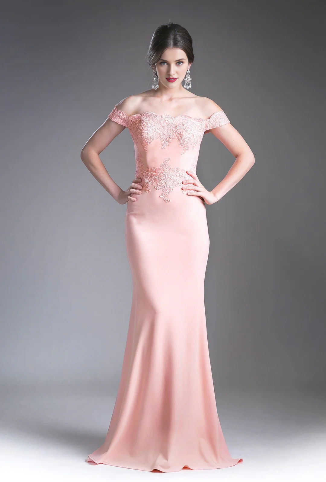 Blushing Pink Satin Mermaid Floor-Length Evening Dress with Lace appliques + Illusion bodice