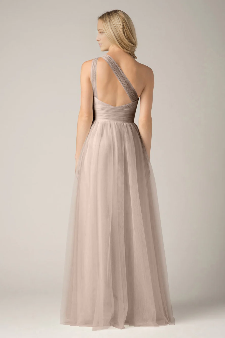 Vestido de fiesta Jimiss con escote asimétrico, sin mangas, espalda descubierta, plisado y largo hasta el suelo