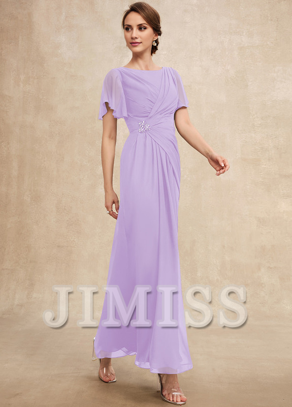 Vestido de gasa para madre de la novia, de corte A, plisado, con cuentas y escote pronunciado hasta los tobillos