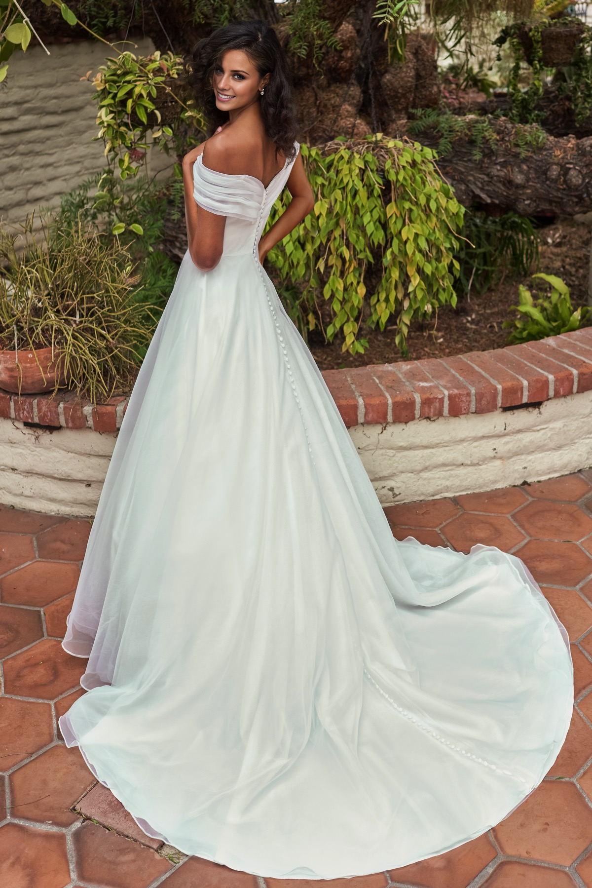 Ivory Satin Off-the-Shoulder A-Line Floor-Length Bridesmaid Dress