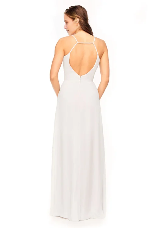 Vestido de fiesta Jimiss con escote en V, hombros descubiertos, sin mangas, tirantes finos, espalda descubierta y largo hasta el suelo