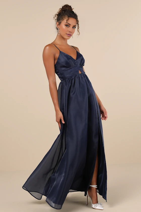 Vestido de noche Jimiss con escote en V, hombros descubiertos, sin mangas, tirantes finos, abertura lateral en la espalda y largo hasta el suelo
