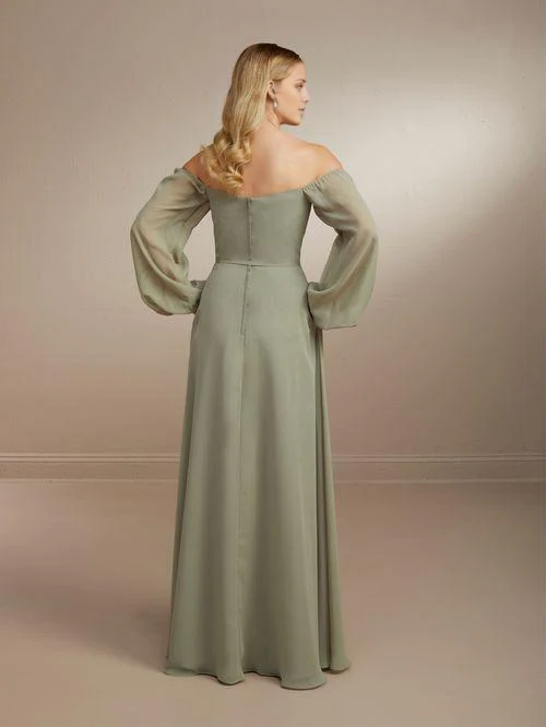 Jimiss off shoulder collar long sleeved backless side slit and floor length evening dress