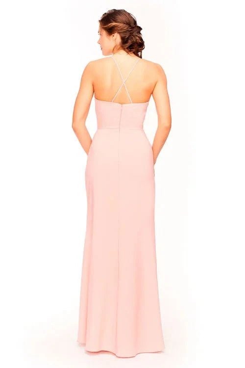 Vestido de noche Jimiss con escote en V, hombros descubiertos, sin mangas, tirantes finos, espalda descubierta, abertura lateral y largo hasta el suelo