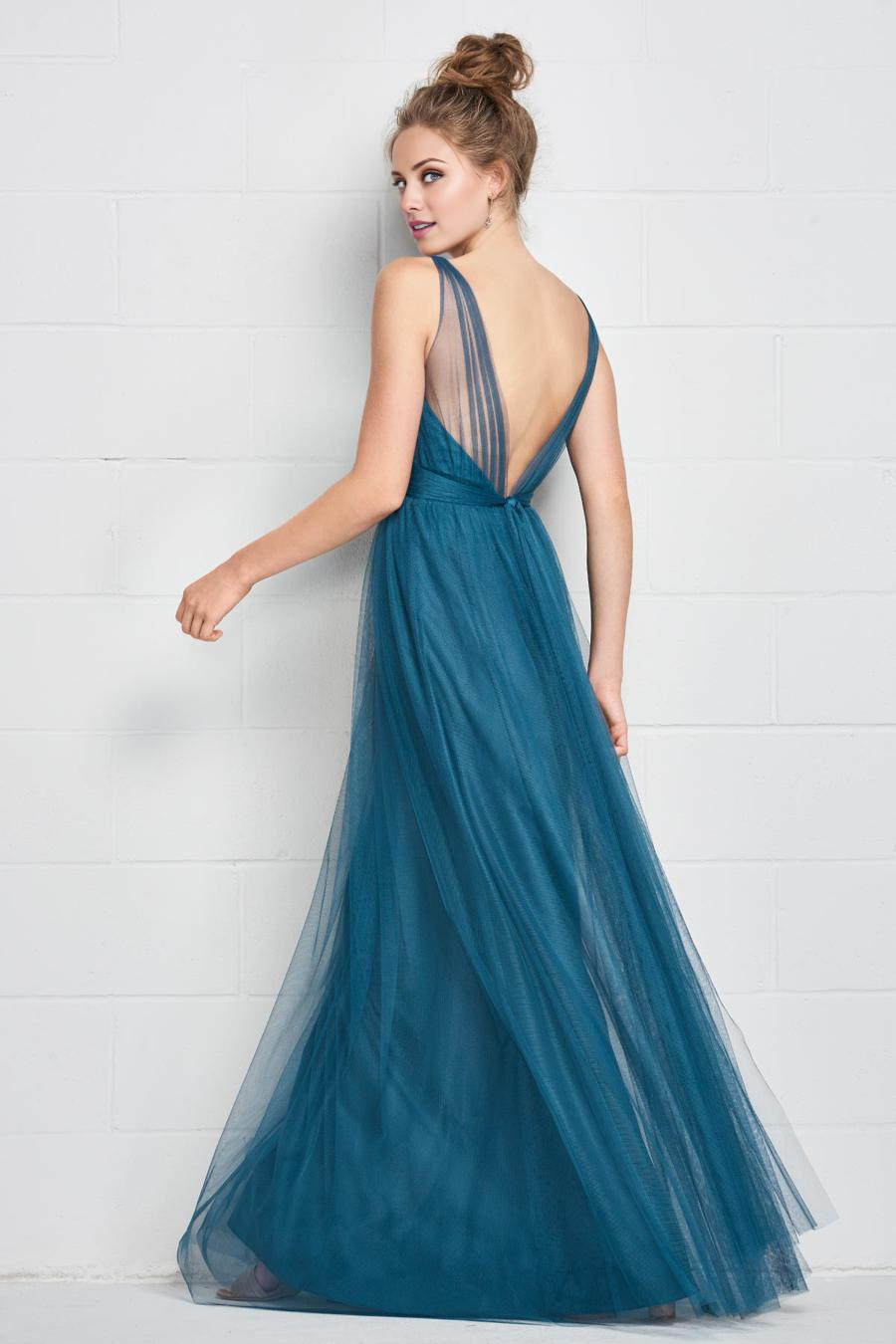 Teal Tulle A-Line Floor-Length Dress with Sweetheart Neckline, Ruched Bodice & Layered Skirt
