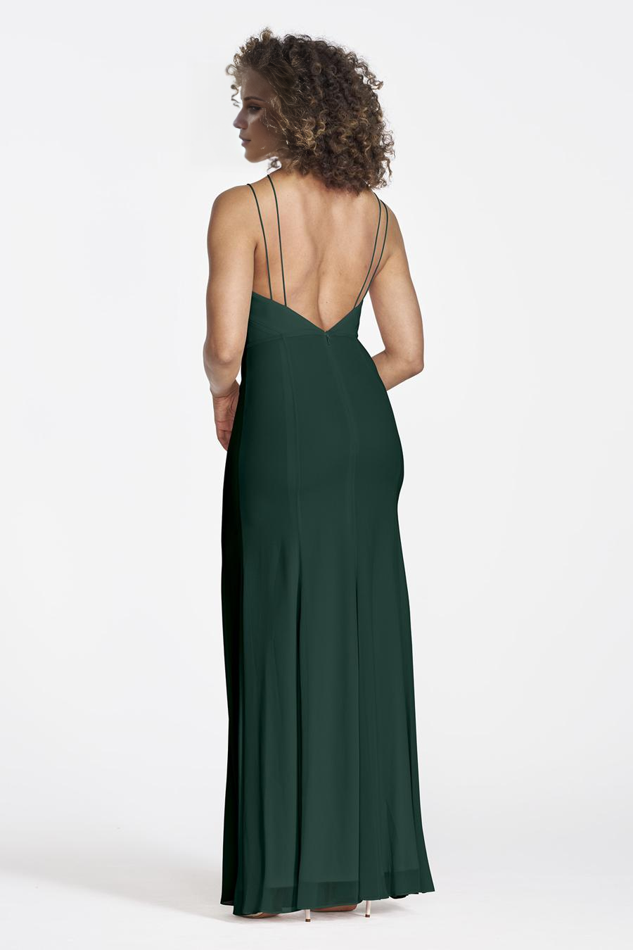 Vestido de noche Jimiss con escote en V, sin mangas, tirantes finos, espalda descubierta, abertura lateral y largo hasta el suelo