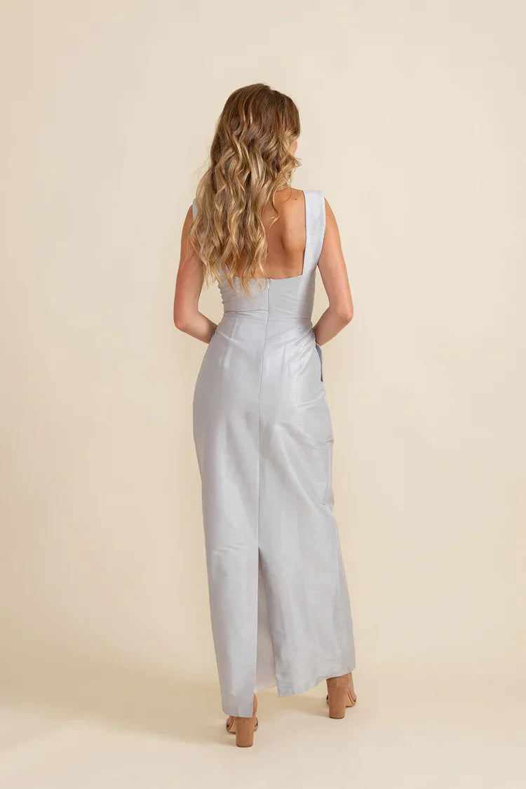 Vestido de fiesta Jimiss con escote cuadrado, hombros descubiertos, sin mangas, espalda descubierta, abertura y largo hasta el suelo