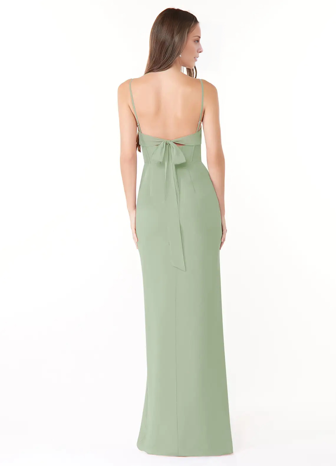 Vestido de dama de honor largo hasta el suelo, de gasa plisada y con corte entallado - Vestido Jimiss 
