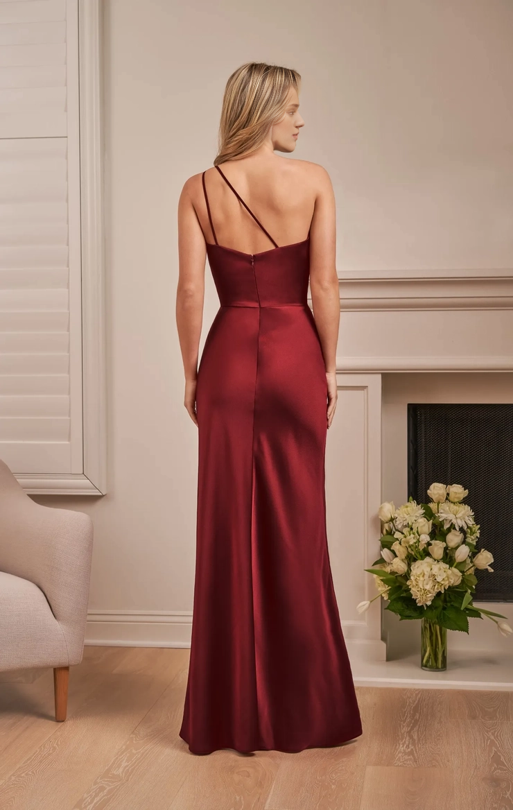 Vestido de dama de honor de corte A, asimétrico, con escote de un solo hombro y espalda de crepé Chamiyus