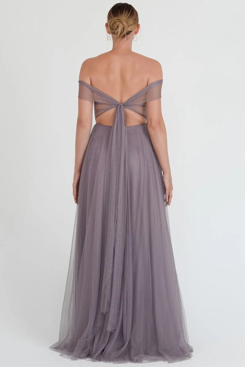 Vestido de fiesta Jimiss con hombros descubiertos, sin mangas, sin tirantes, transparente, sin espalda y largo hasta el suelo