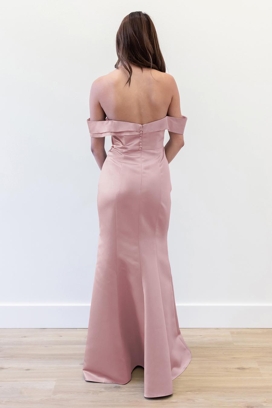 Vestido de noche Jimiss con hombros descubiertos, sin mangas, con detalles plisados, sin espalda y largo hasta el suelo