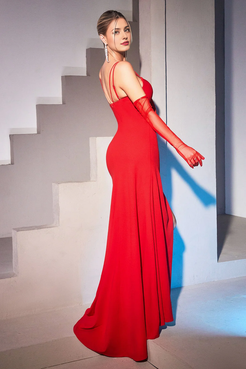 Black Crepe Plunging V-Neck Sheath/column Floor-Length Evening Dress