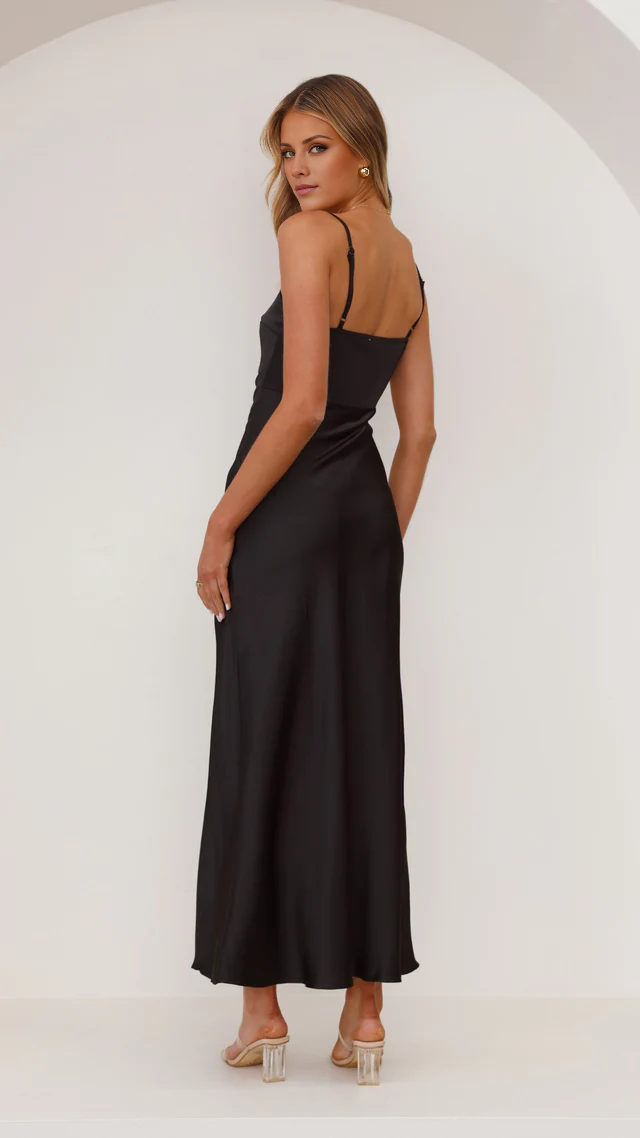 Vestido de fiesta Jimiss con escote cuadrado, tirantes finos, abertura lateral y largo hasta el suelo
