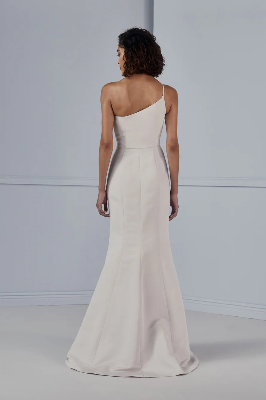 Vestido de fiesta Jimiss con escote asimétrico, hombros descubiertos, sin mangas, espalda descubierta y largo hasta el suelo