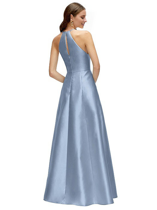Vestido de fiesta Jimiss de corte A, cuello colgante, hombros descubiertos, sin mangas, espalda descubierta y largo hasta el suelo