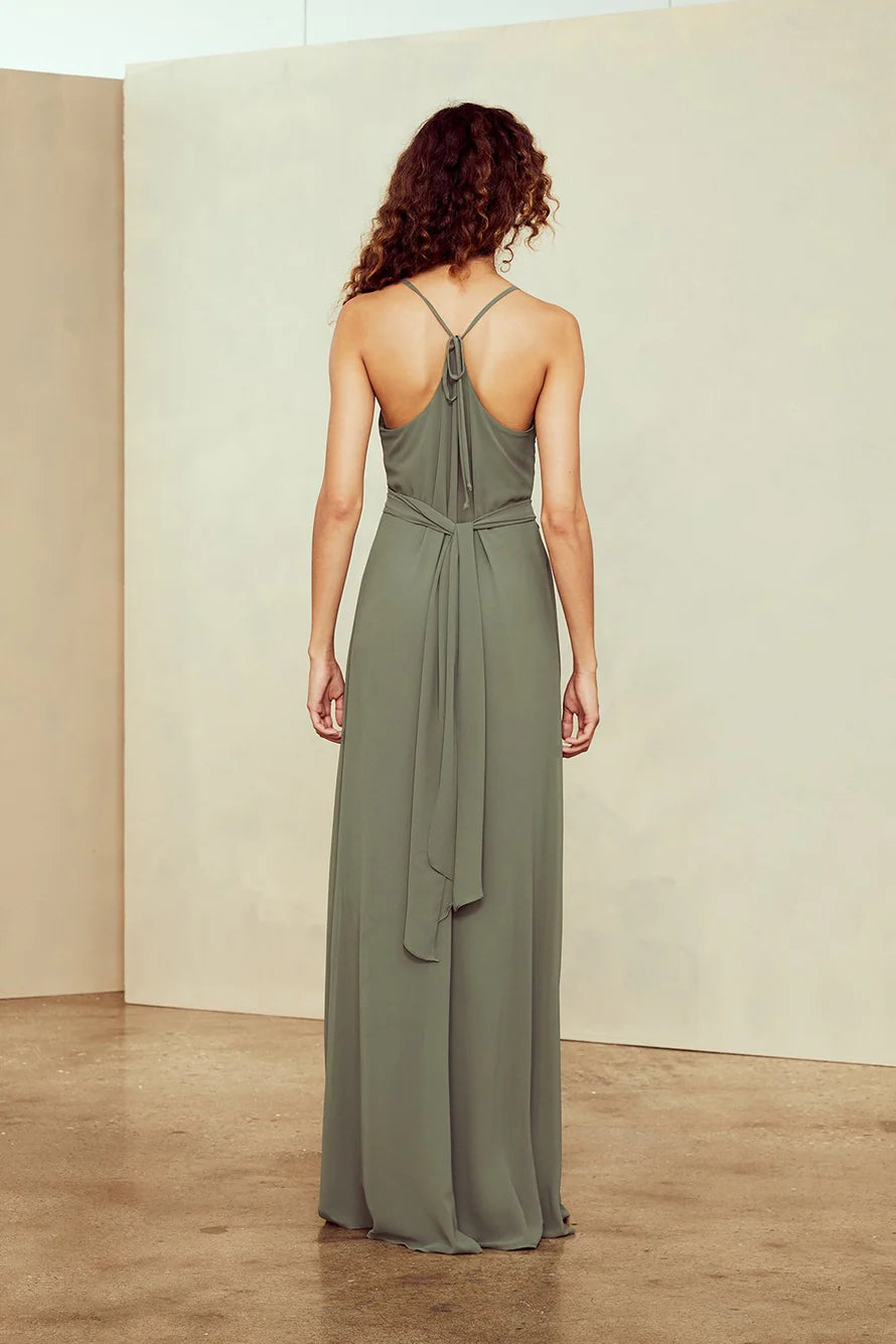 Vestido de fiesta Jimiss con escote en V, hombros descubiertos, sin mangas, tirantes finos, espalda descubierta y largo hasta el suelo