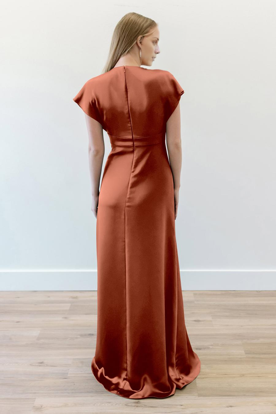 Vestido de noche Jimiss con escote en V profundo, manga corta, lazo en la espalda y largo hasta el suelo