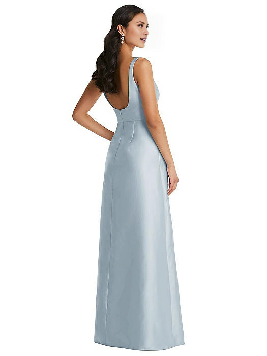 Vestido de noche Jimiss con escote en V, hombros descubiertos, sin mangas, espalda descubierta y largo hasta el suelo