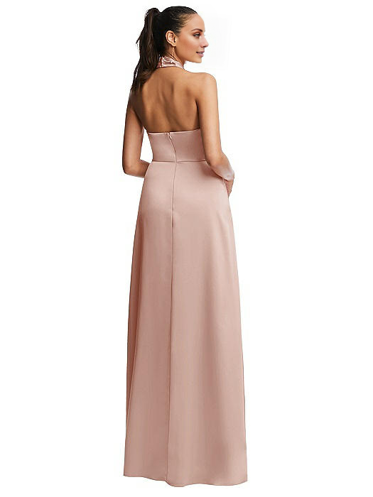 Vestido de fiesta Jimiss con cuello halter, hombros descubiertos, sin mangas, espalda descubierta, abertura lateral y largo hasta el suelo