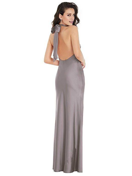 Vestido de fiesta Jimiss con escote halter, hombros descubiertos, sin mangas, espalda descubierta y largo hasta el suelo