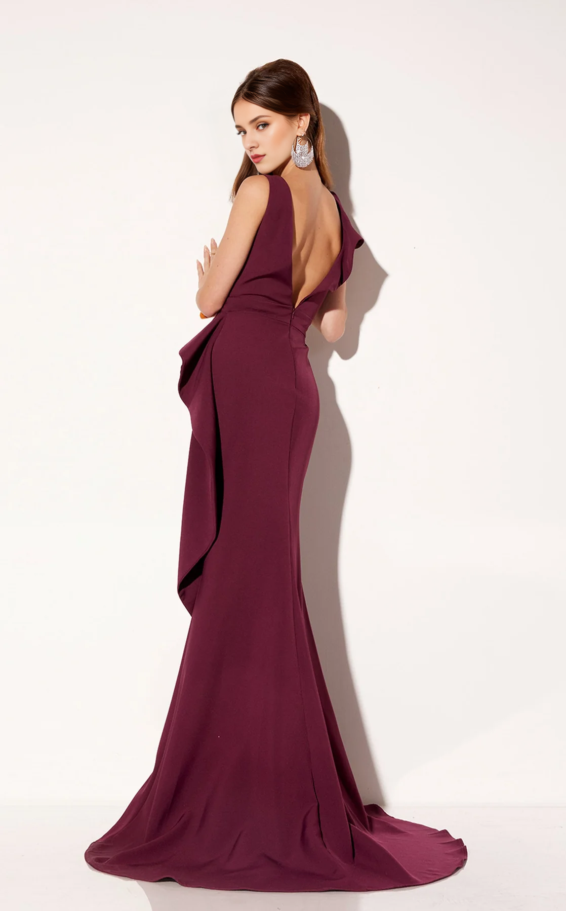 Asymmetric shoulder strap V-neck satin mermaid and floor length Prom dress