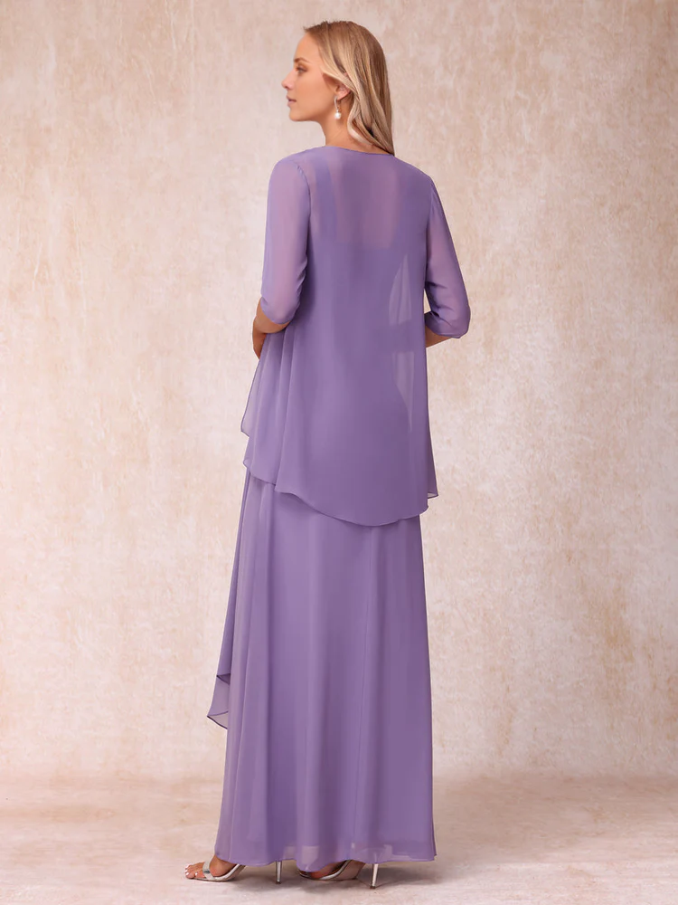 Lavender A-Line Floor-Length Bridesmaid Dress with Square Neck & Jacket