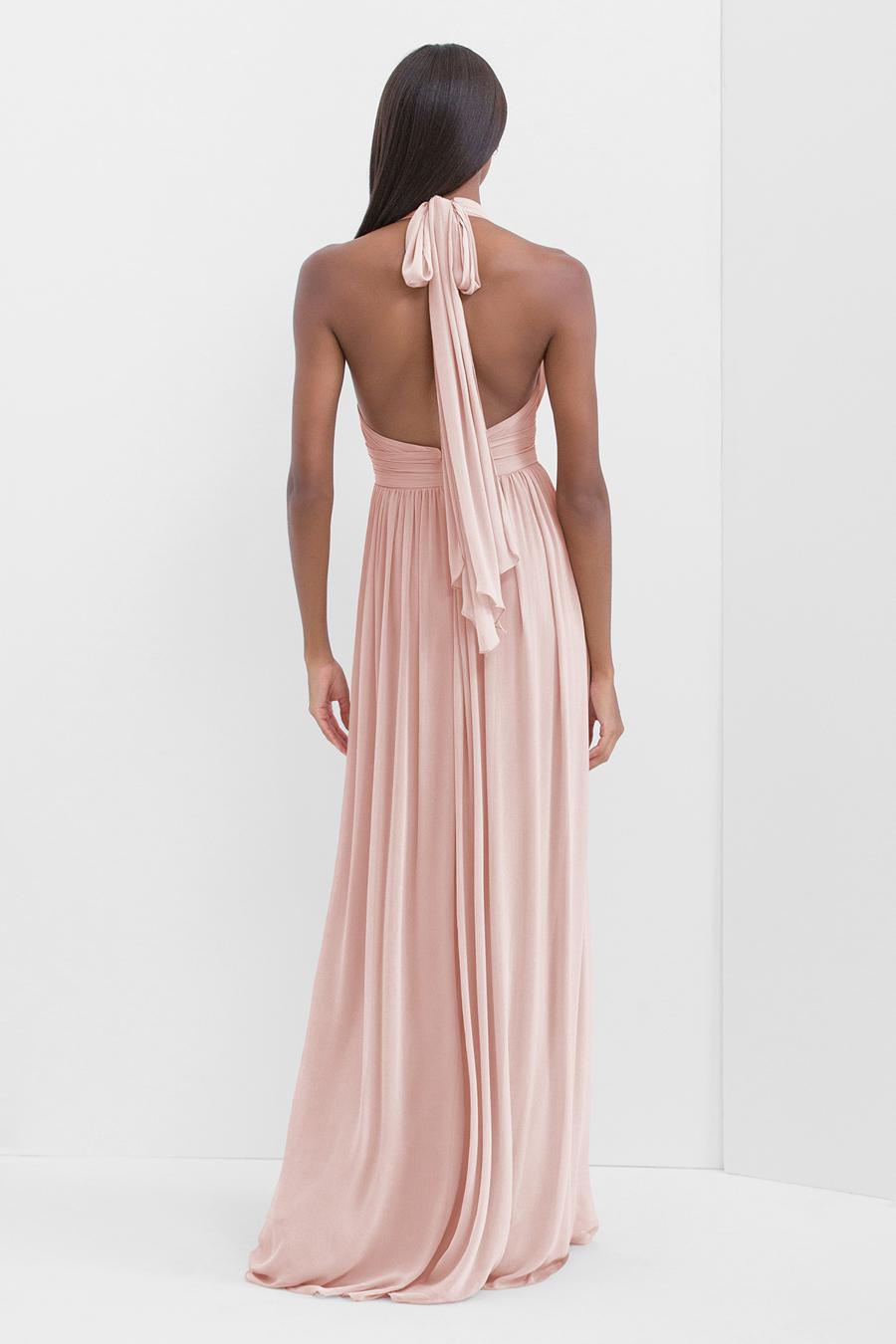 Vestido de noche Jimiss con escote en V, escote colgante, espalda descubierta, plisado y largo hasta el suelo