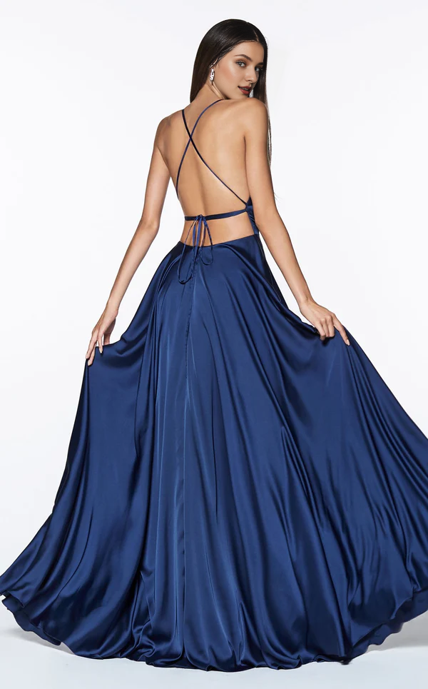 Dark Navy Satin A-Line Floor-Length Bridesmaid Dress