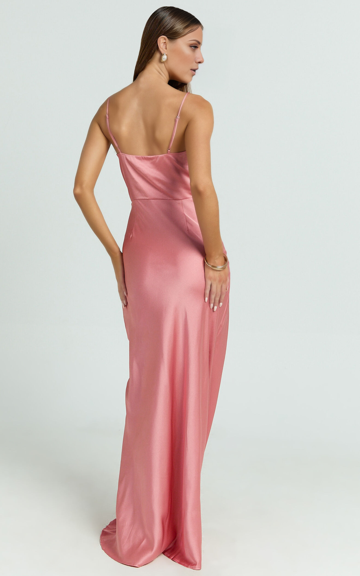 Vestido de fiesta Jimiss con escote en V, hombros descubiertos, sin mangas, tirantes finos, espalda descubierta y largo hasta el suelo