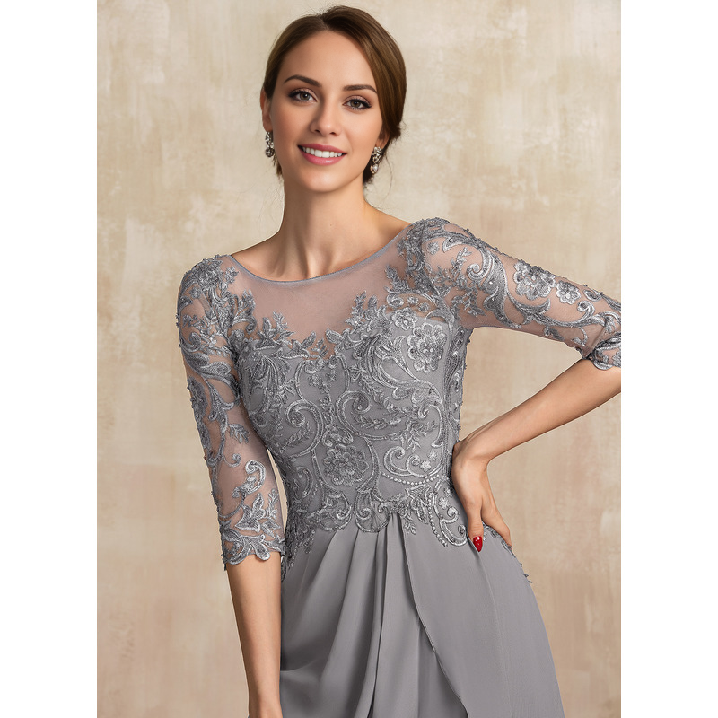 Grey Chiffon A-Line Floor-Length Mother Of The Bride Dress