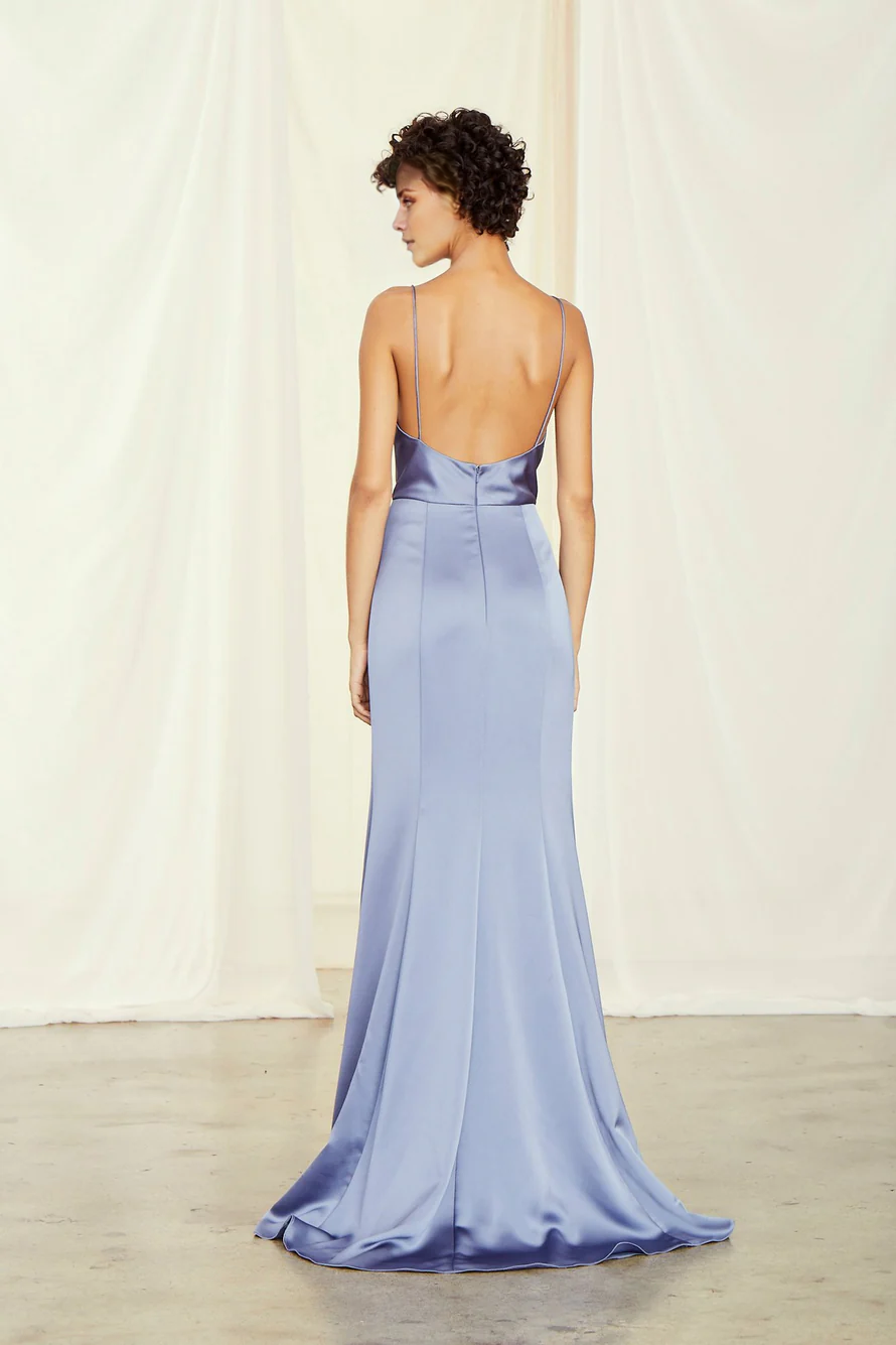 Vestido de noche Jimiss con cuello descubierto, hombros descubiertos, sin mangas, tirantes finos, espalda descubierta y largo hasta el suelo