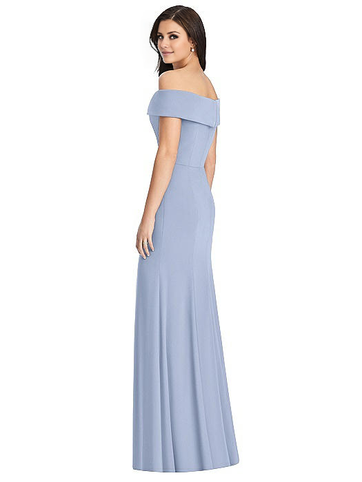 Jimiss off shoulder collar sleeveless backless side slit and floor length Prom dress